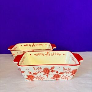 Beautiful Set Of Kingsbull Home Porcelain/ceramic Baking Dishes 7.5x5 White Red